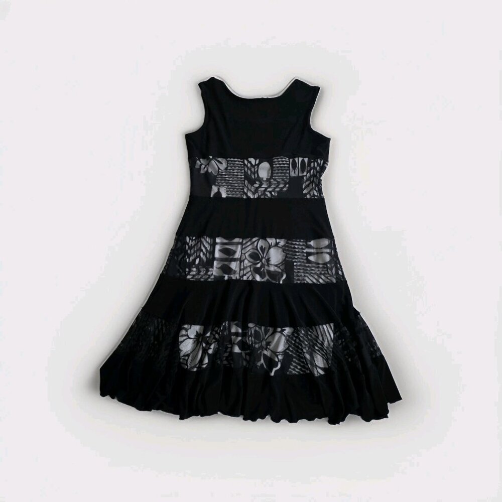 Joseph Ribkoff Dress US 12 Black White Lined Lace Panels Fairy Grunge Whimsigoth - Picture 14 of 16